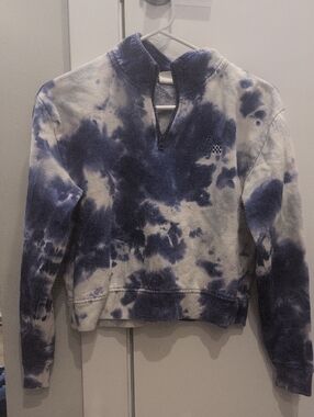 Tie-Dye Quarter-Zip Pullover Sweater - Violet and White